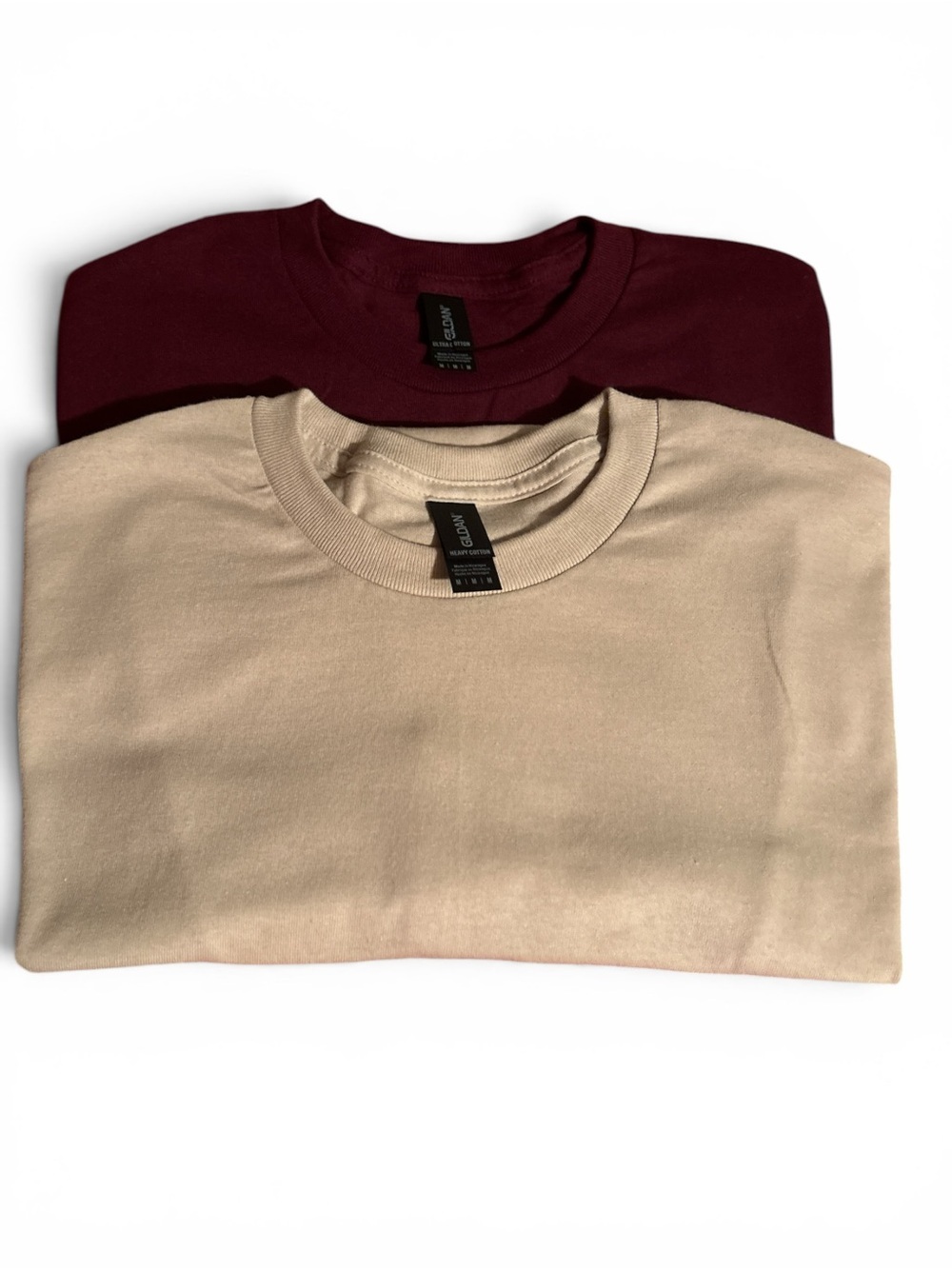 Gildan Crewneck Tees in Beige and Burgundy Duo NWOT (set of 2) Cotton